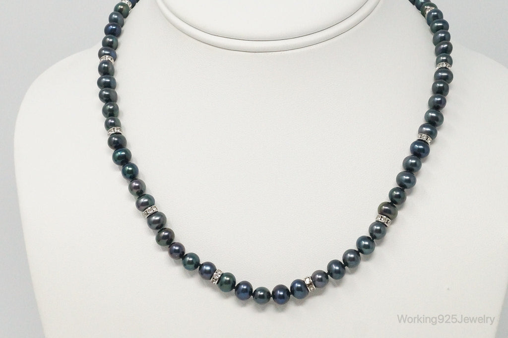 Vintage Tahitian Pearl Cubic Zirconia Sterling Silver String Necklace | Jewelry > Necklaces > Pendants | Wiccan Center