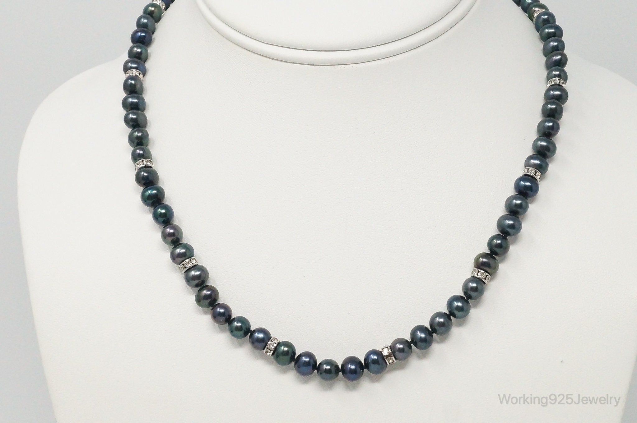 Vintage Tahitian Pearl Cubic Zirconia Sterling Silver String Necklace | Jewelry > Necklaces > Pendants | Wiccan Center
