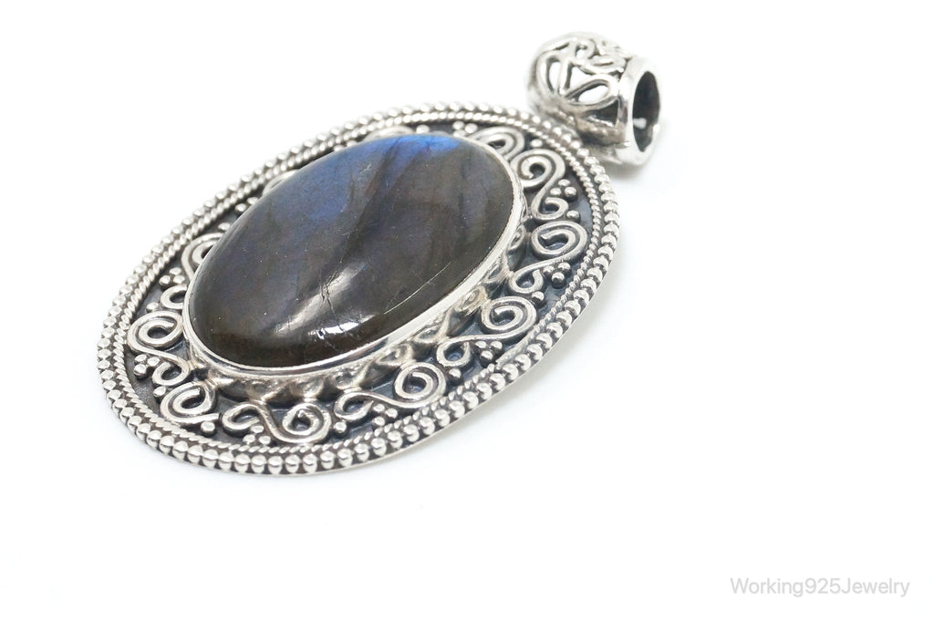 Vintage Large Labradorite Bali Sterling Silver Necklace Pendant | Jewelry > Necklaces > Pendants | Wiccan Center