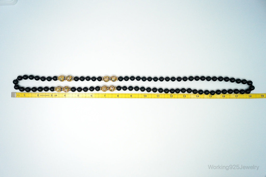 Vintage Long Black Onyx Cloisonne Beads Necklace | Jewelry > Necklaces > Pendants | Wiccan Center