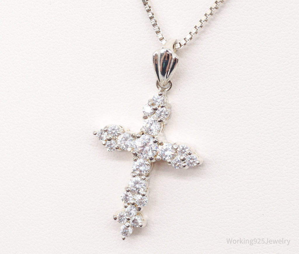 Vintage Cubic Zirconia Cross Sterling Silver Necklace | Jewelry > Necklaces > Pendants | Wiccan Center