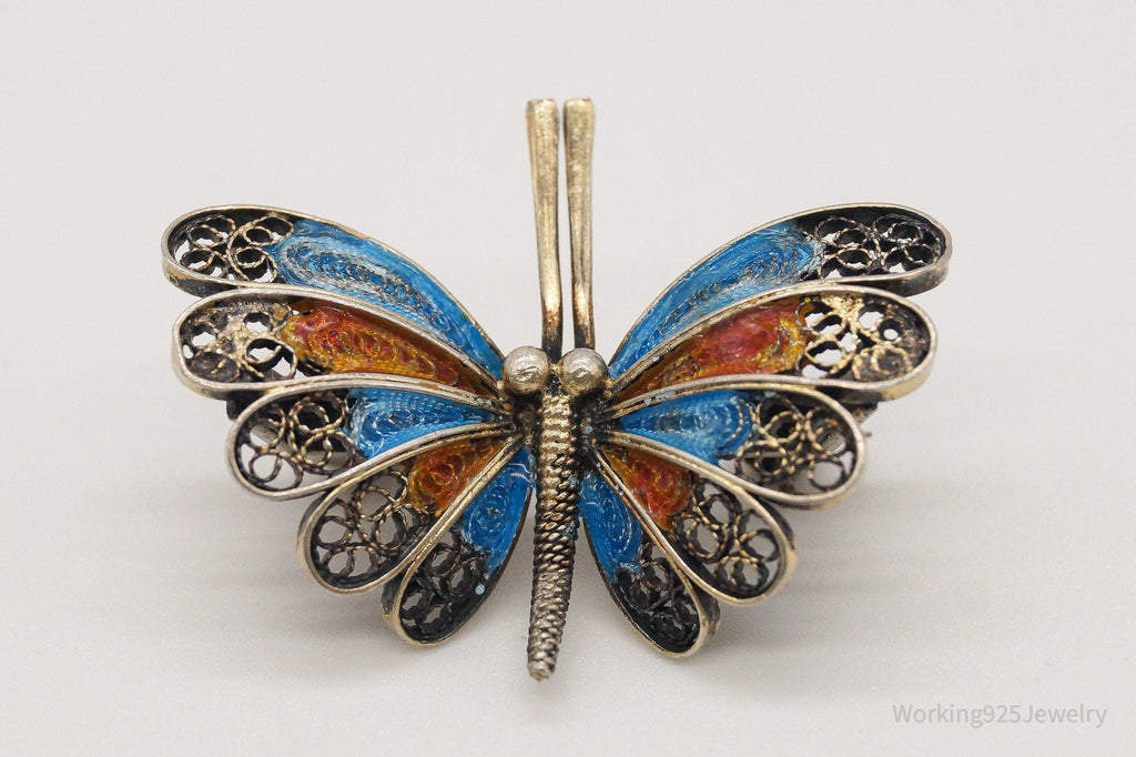 Vintage Butterfly Enamel Gold Wash 800 Silver Filigree Pin Brooch | Jewelry > Brooches, Pins & Clips | Wiccan Center