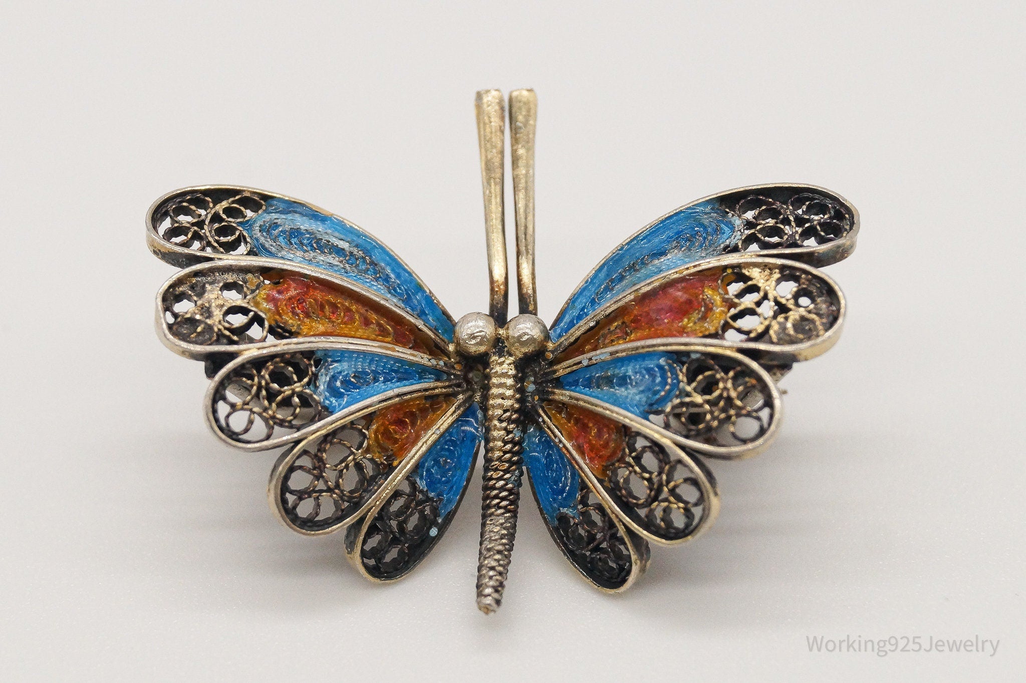 Vintage Butterfly Enamel Gold Wash 800 Silver Filigree Pin Brooch | Jewelry > Brooches, Pins & Clips | Wiccan Center