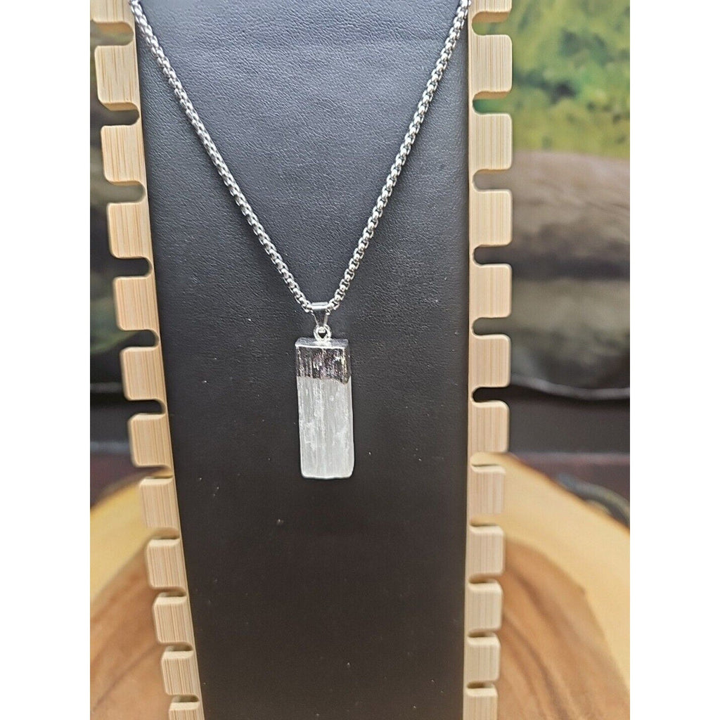 Hexagon Selenite Crystal Necklace - 18in Stainless Steel Chain | CrystalCloud Company