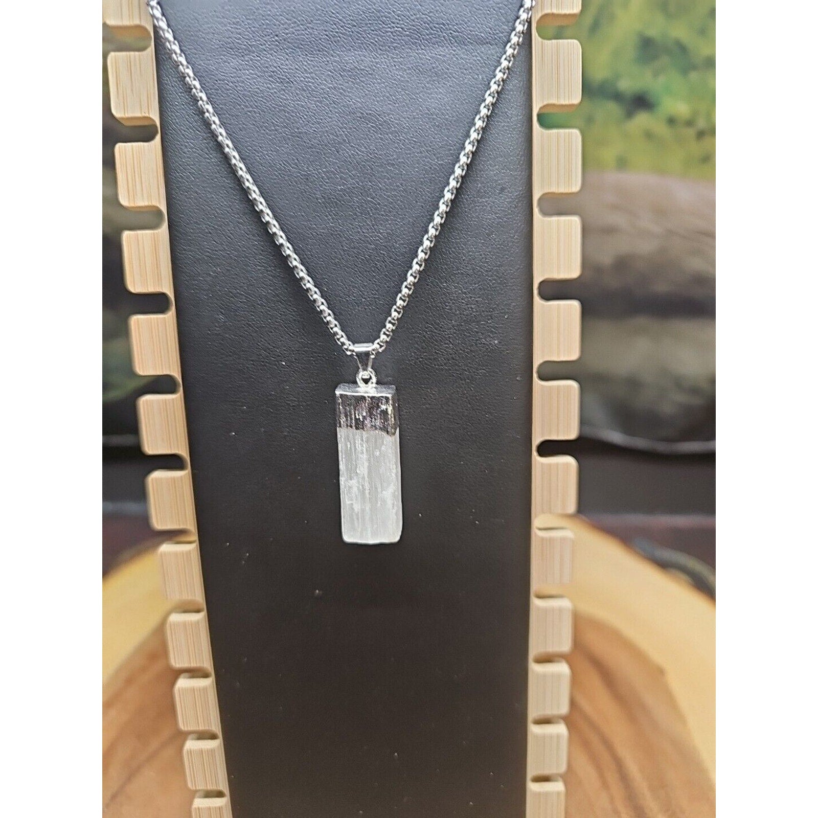 Hexagon Selenite Crystal Necklace - 18in Stainless Steel Chain | CrystalCloud Company