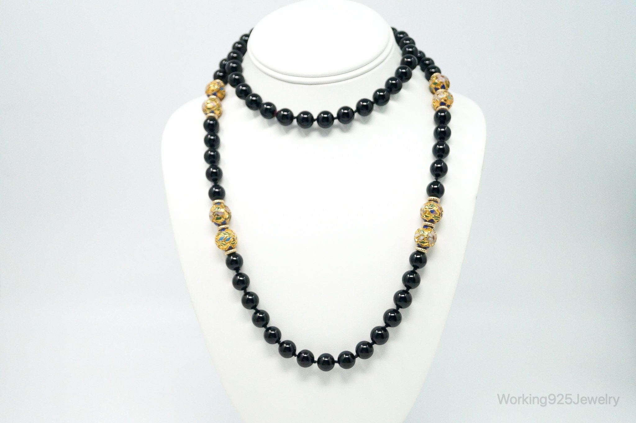 Vintage Long Black Onyx Cloisonne Beads Necklace | Jewelry > Necklaces > Pendants | Wiccan Center