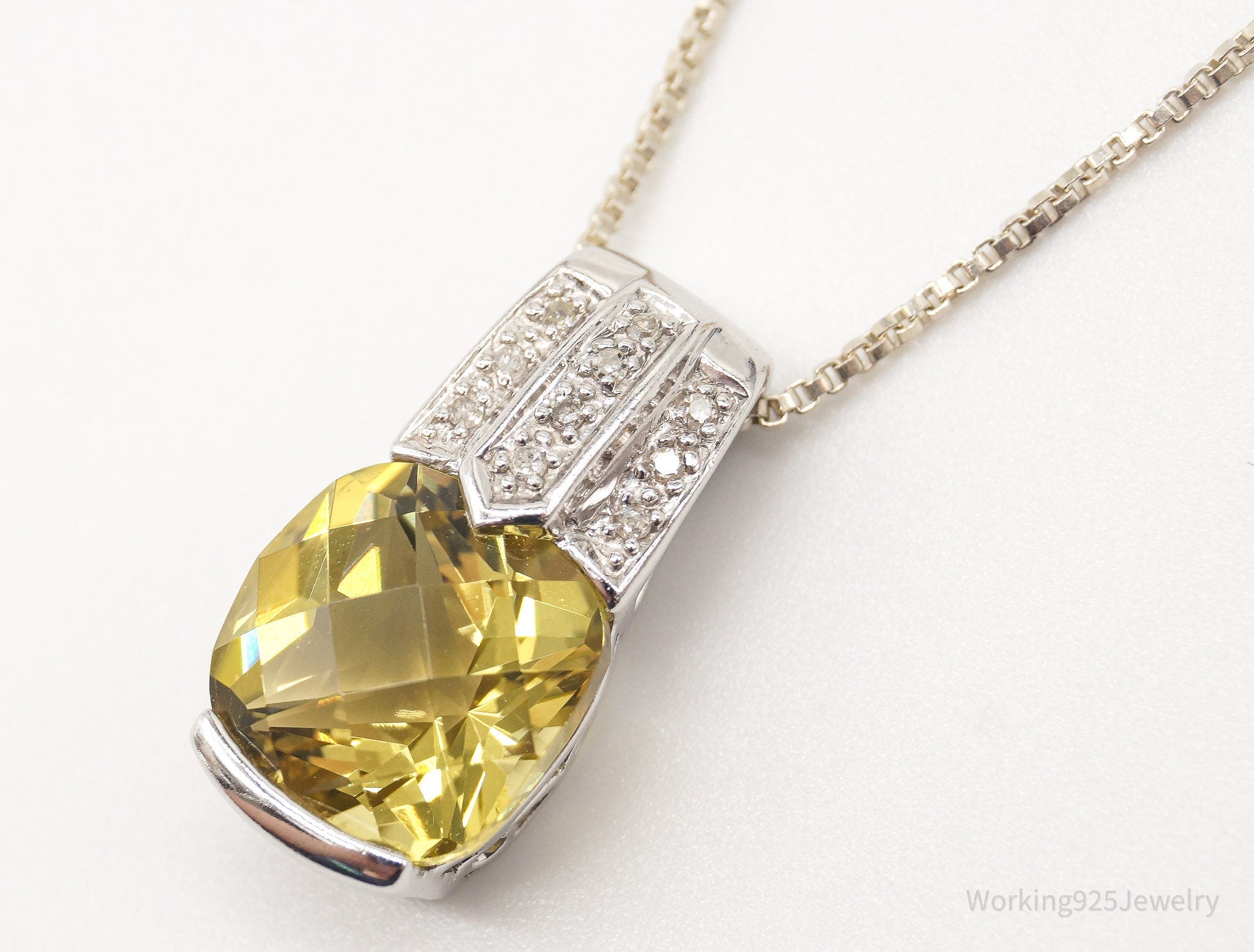 Vintage Designer Yellow & White Cubic Zirconia Sterling Silver Necklace | Jewelry > Necklaces > Pendants | Wiccan Center