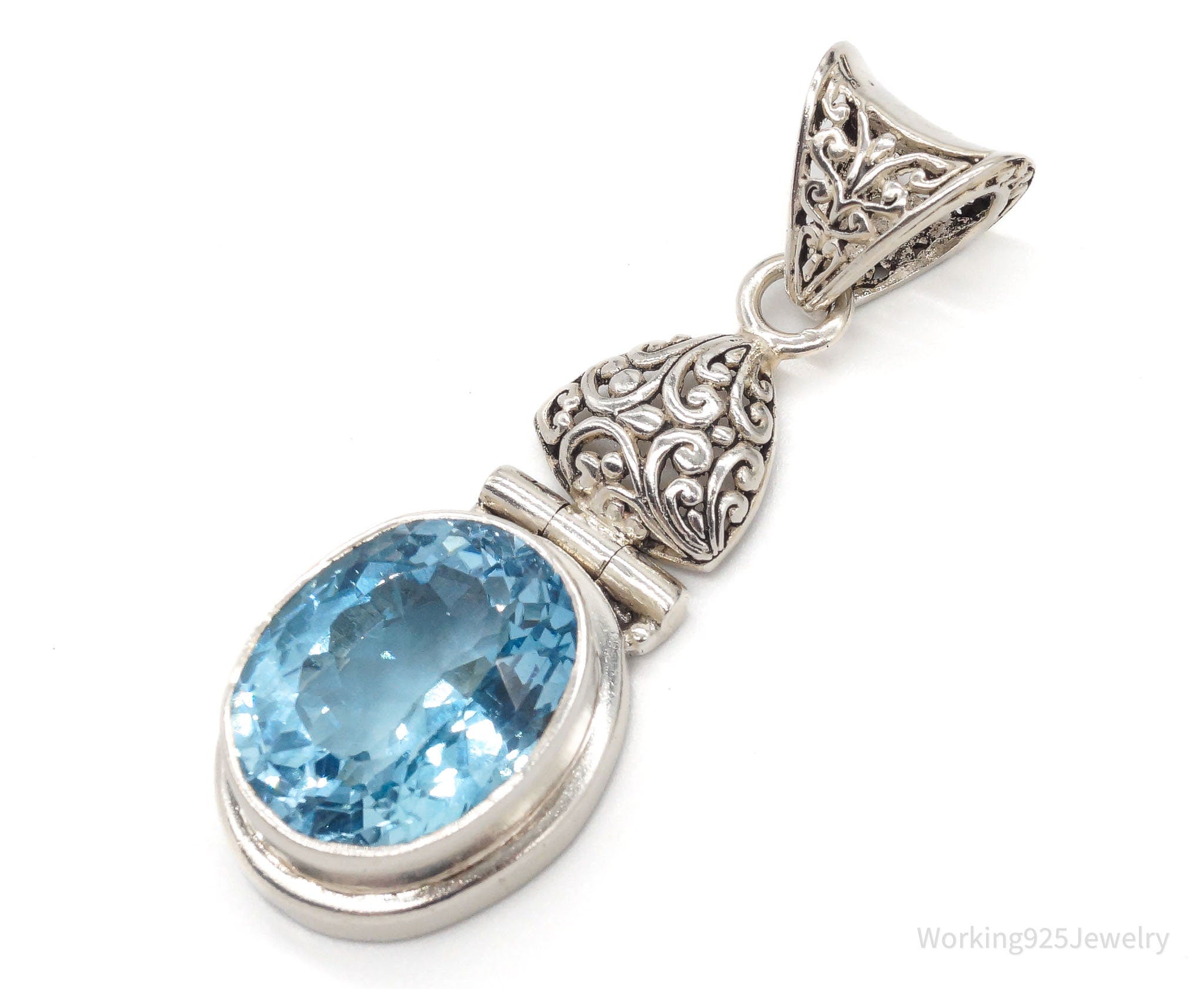 Large Vintage Blue Topaz Sterling Silver Necklace Pendant | Jewelry > Necklaces > Pendants | Wiccan Center