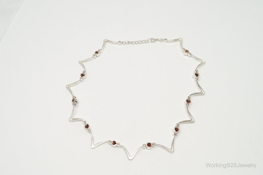 Vintage Modernist Style Garnet Sterling Silver Necklace | Jewelry > Necklaces > Pendants | Wiccan Center