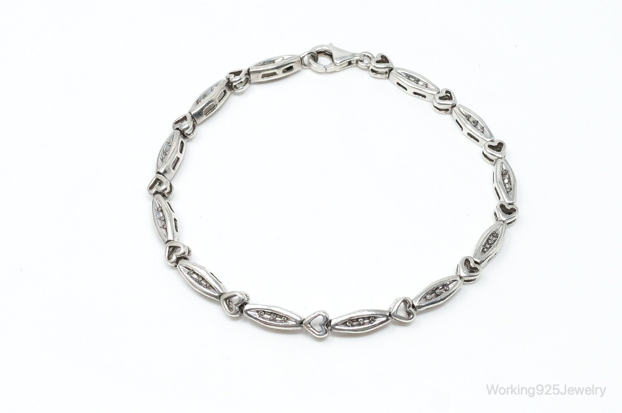 Vintage Diamonds Linked Hearts Sterling Silver Bracelet | Jewelry > Bracelets | Wiccan Center