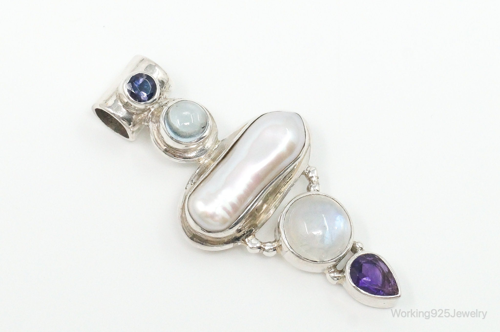 Large SJ Amethyst Blue Topaz Moonstone Iolite Sterling Silver Pendant | Jewelry > Necklaces > Pendants | Wiccan Center