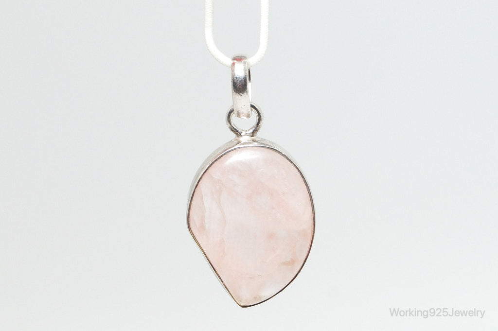 Large Vintage Rose Quartz Sterling Silver Necklace Pendant | Jewelry > Necklaces > Pendants | Wiccan Center