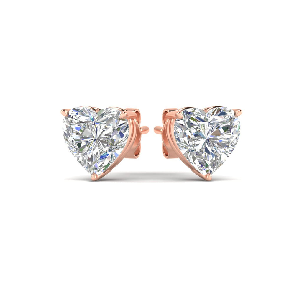 3 Prong Heart Shaped Diamond Solitaire Stud Earring in Basket Setting