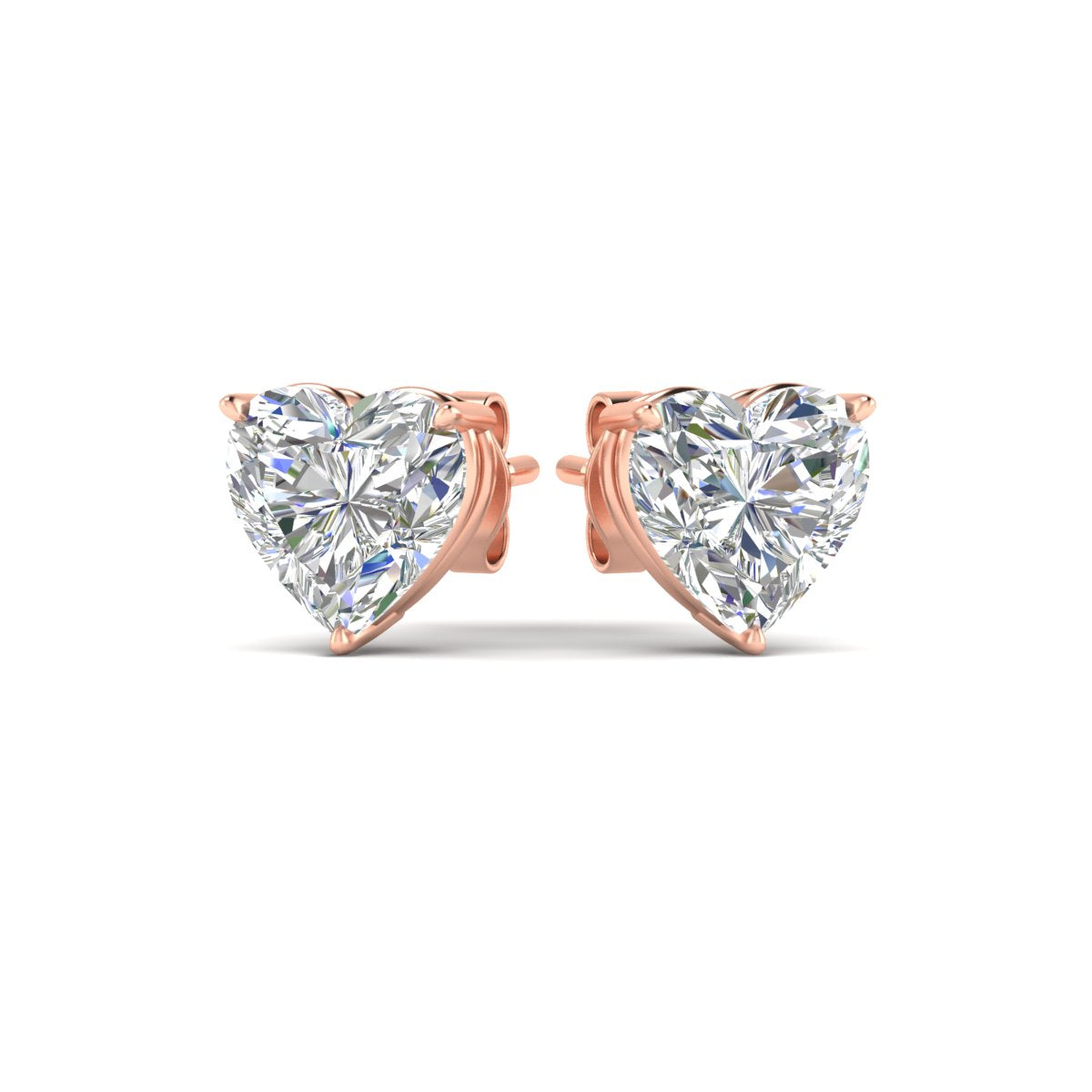3 Prong Heart Shaped Diamond Solitaire Stud Earring in Basket Setting