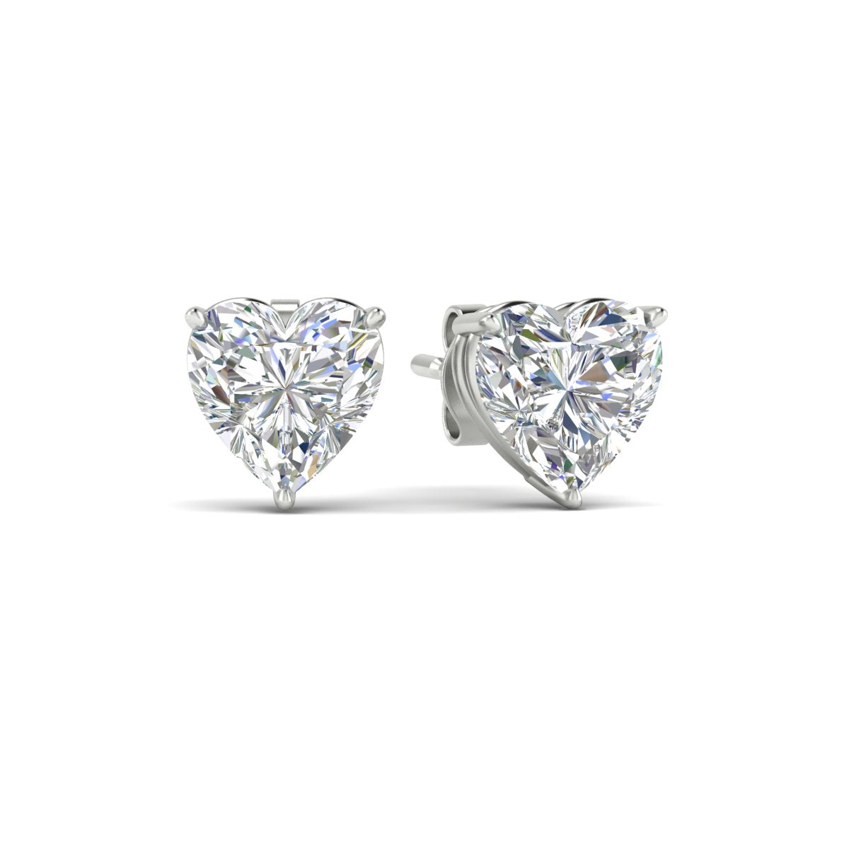 3 Prong Heart Shaped Diamond Solitaire Stud Earring in Basket Setting
