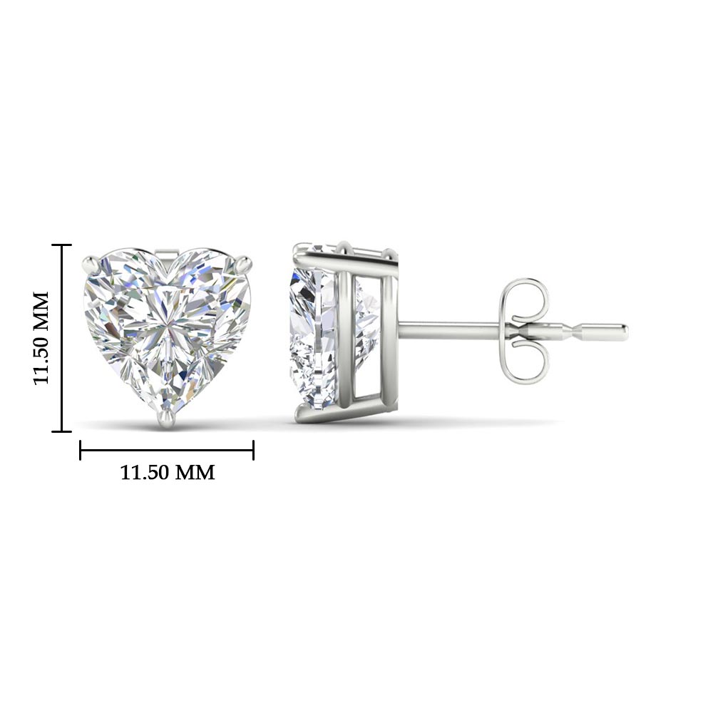3 Prong Heart Shaped Diamond Solitaire Stud Earring in Basket Setting