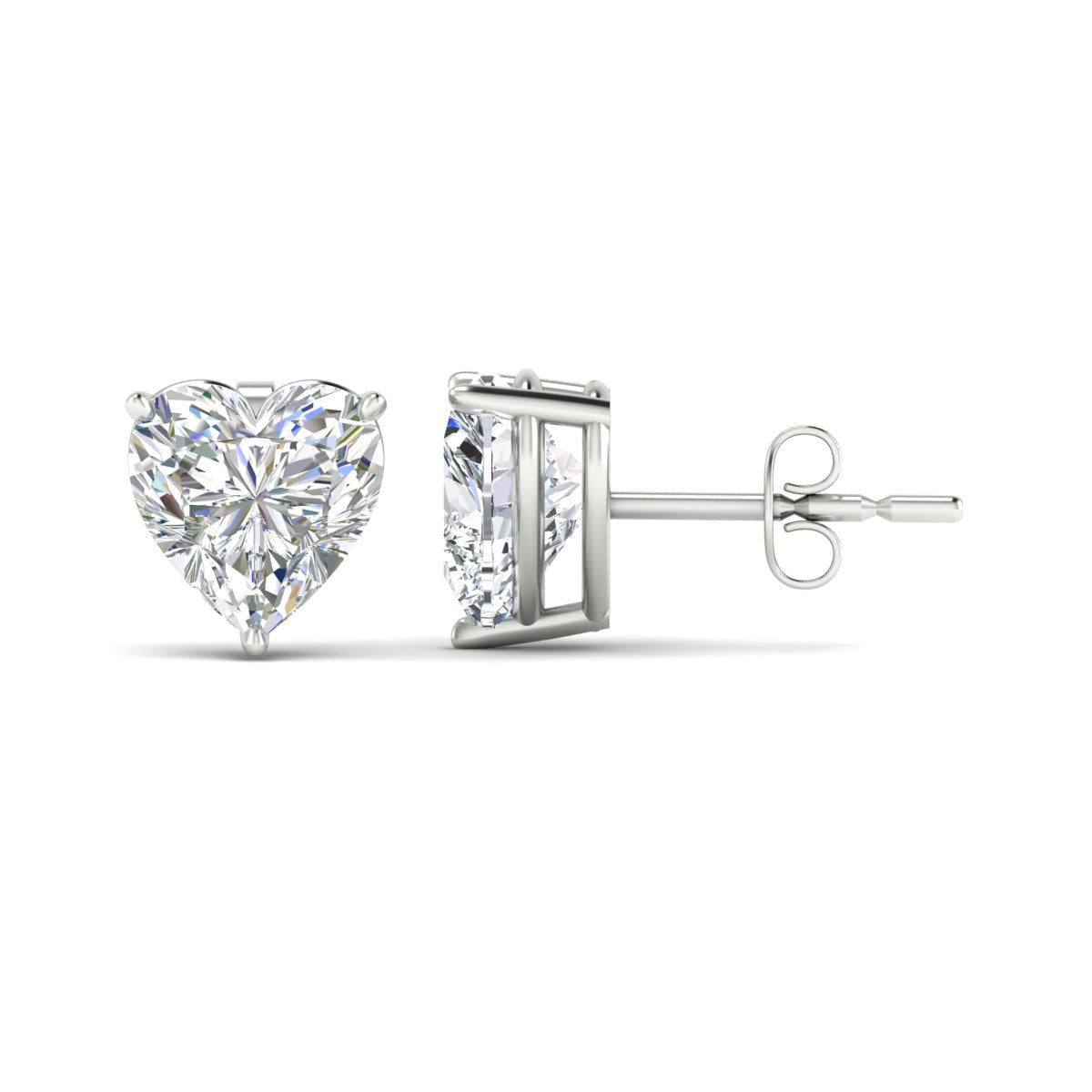 3 Prong Heart Shaped Diamond Solitaire Stud Earring in Basket Setting
