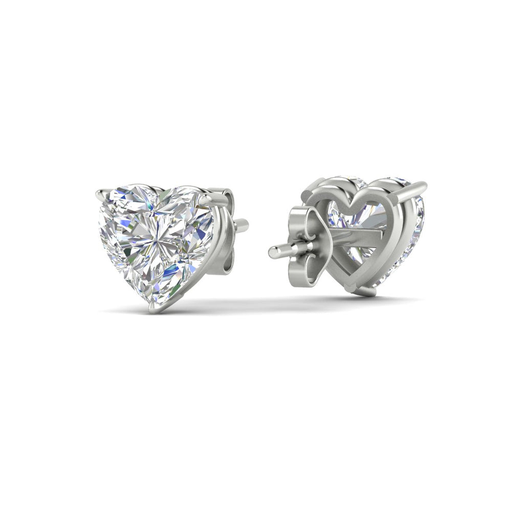 3 Prong Heart Shaped Diamond Solitaire Stud Earring in Basket Setting