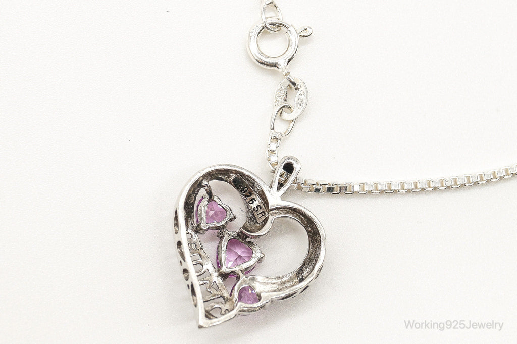 Vintage Pink Topaz Two Diamond Heart Mom Sterling Silver Necklace | Jewelry > Necklaces > Pendants | Wiccan Center