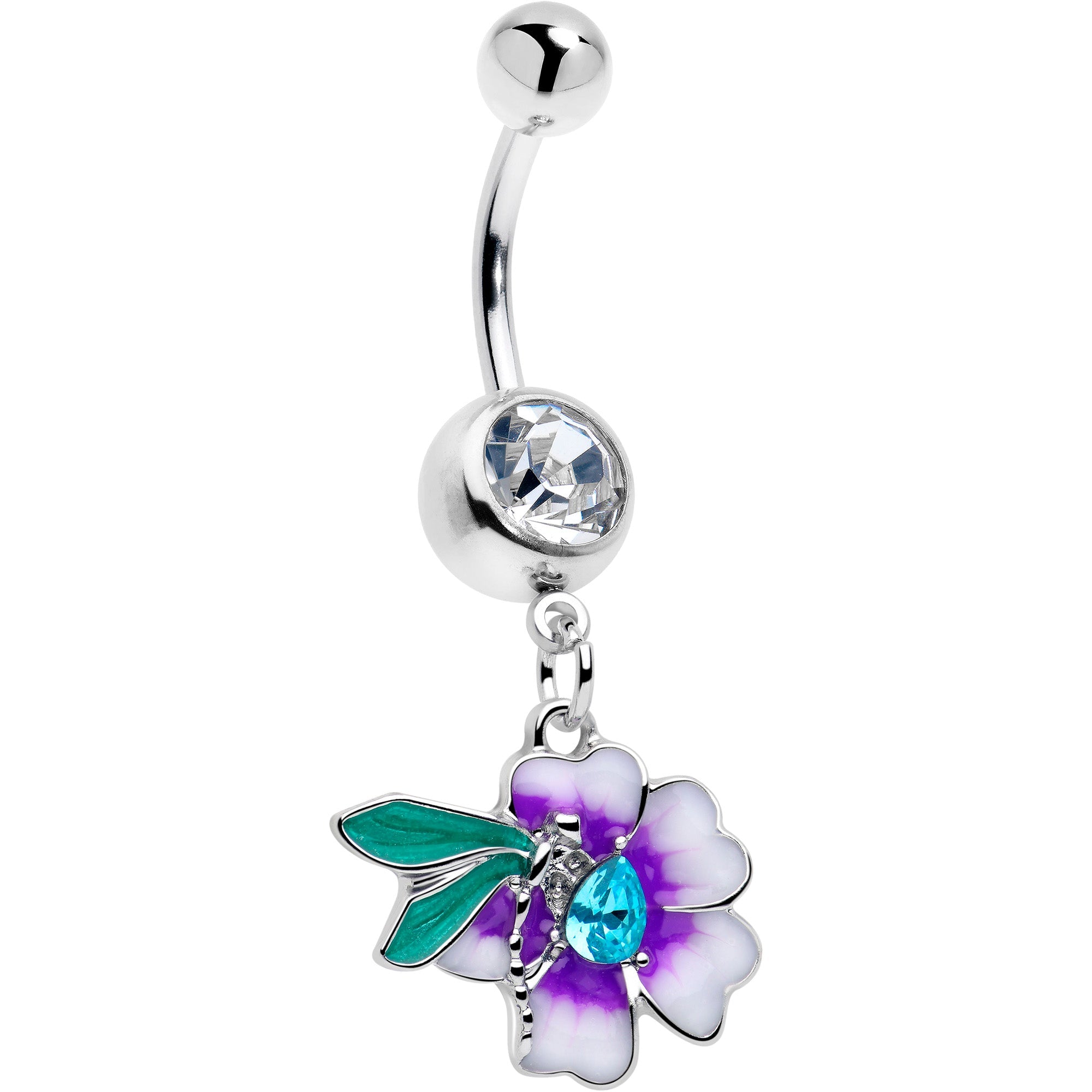 Blue Gem Faerie Flower Purple Dangle Belly Ring | BELLY RING Dangle | Wiccan Center