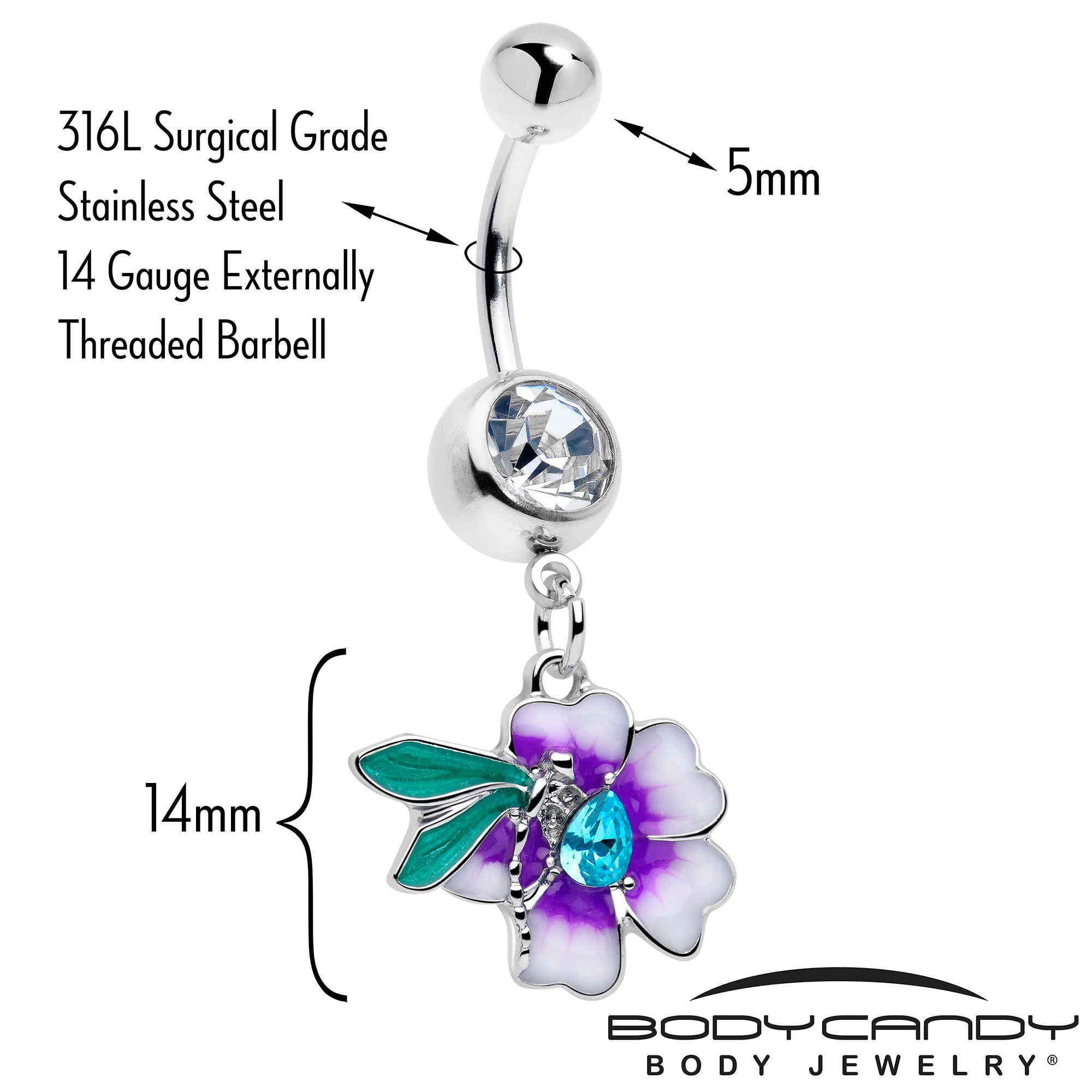 Blue Gem Faerie Flower Purple Dangle Belly Ring | BELLY RING Dangle | Wiccan Center