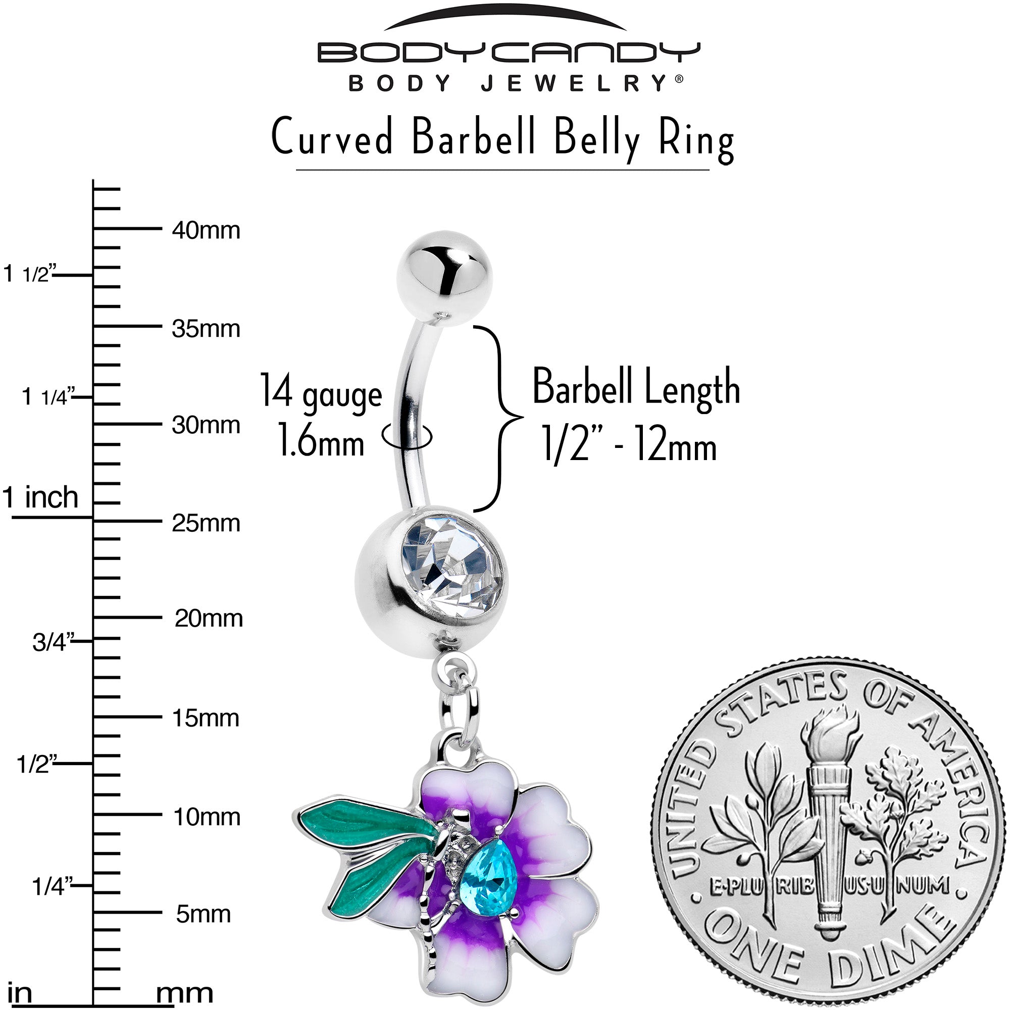 Blue Gem Faerie Flower Purple Dangle Belly Ring | BELLY RING Dangle | Wiccan Center