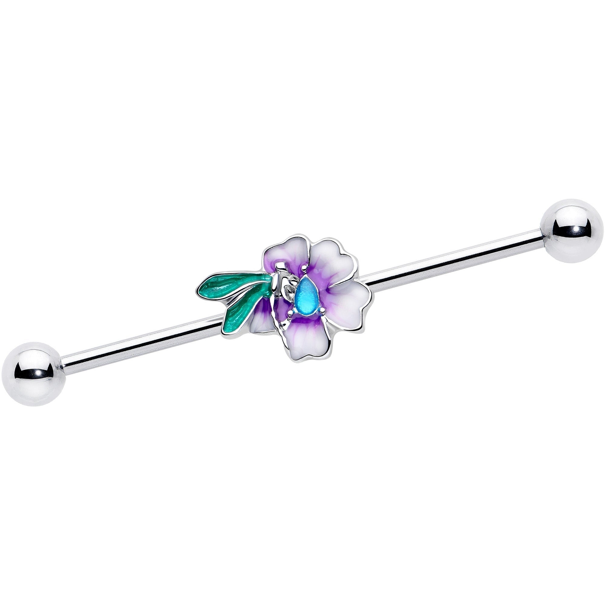 14G Blue Gem Faerie Flower Purple Industrial Barbell 38mm | BARBELL Industrial | Wiccan Center