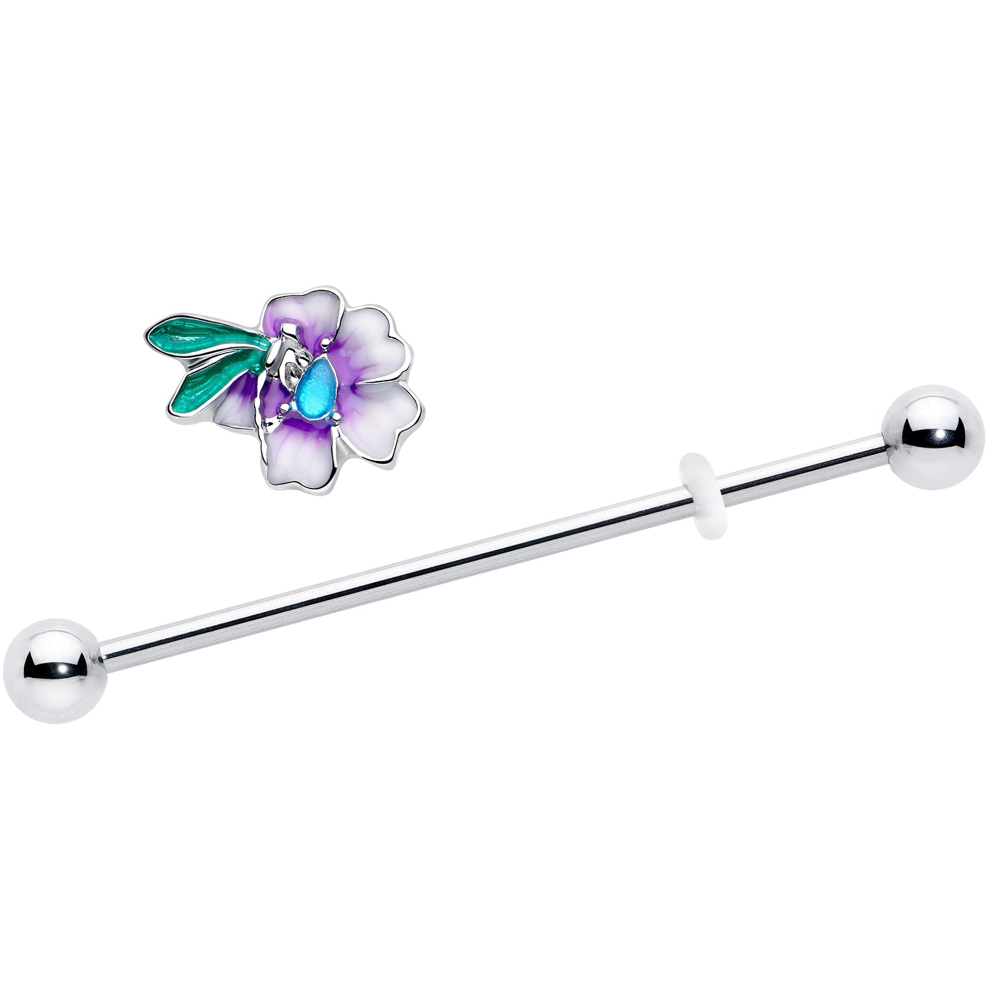 14G Blue Gem Faerie Flower Purple Industrial Barbell 38mm | BARBELL Industrial | Wiccan Center