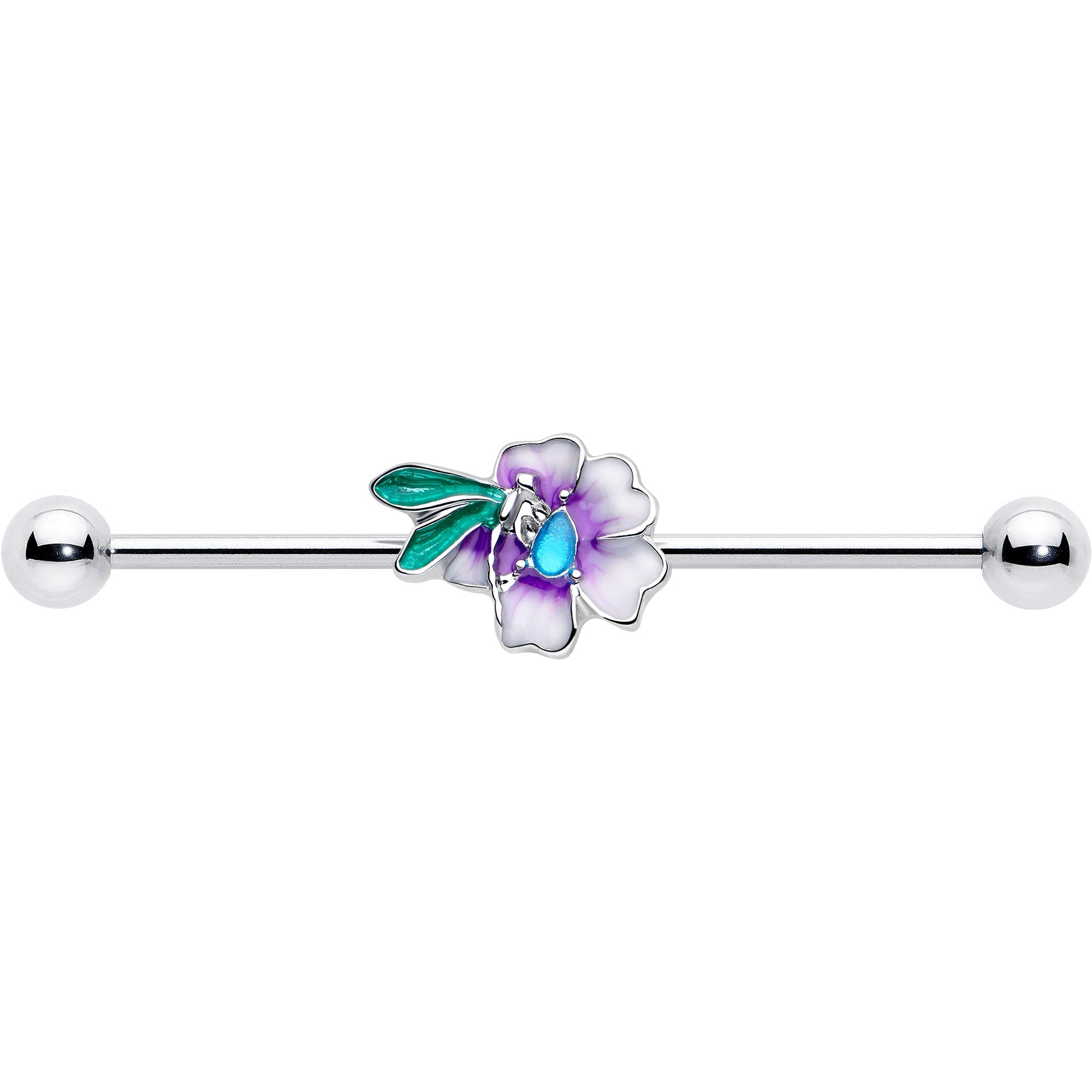 14G Blue Gem Faerie Flower Purple Industrial Barbell 38mm | BARBELL Industrial | Wiccan Center
