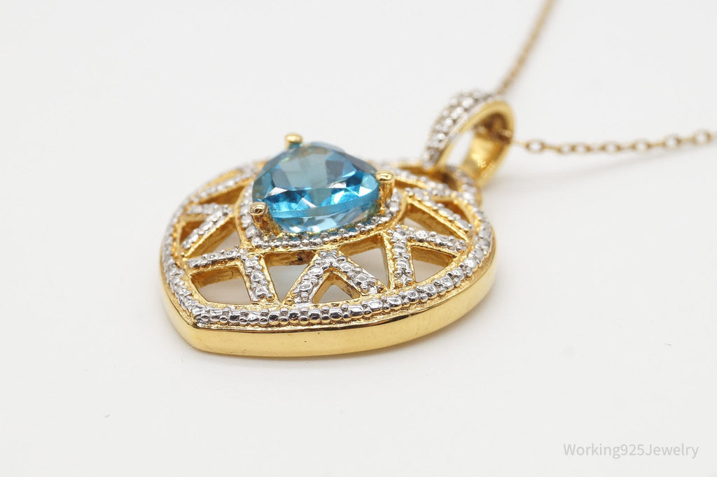 Vintage Blue Topaz Gold Vermeil Sterling Silver Heart Necklace | Jewelry > Necklaces > Pendants | Wiccan Center