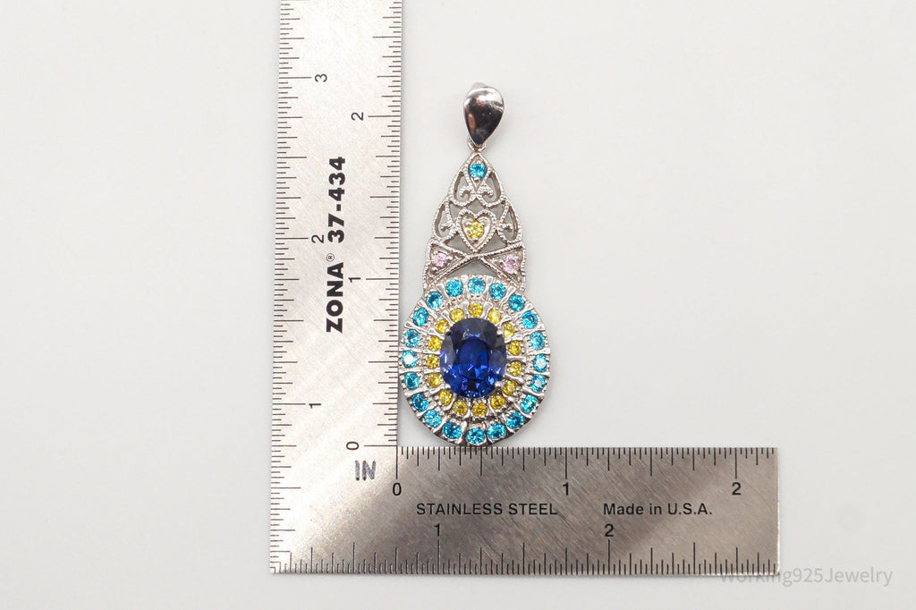 Large Lab Sapphire Multi Color CZ Rhodium Over Sterling Silver Pendant | Jewelry > Necklaces > Pendants | Wiccan Center
