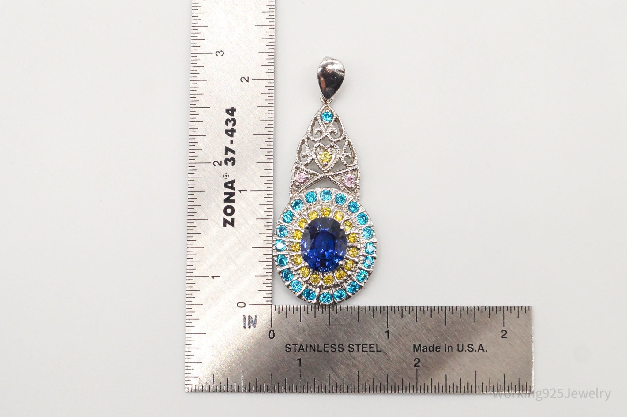 Large Lab Sapphire Multi Color CZ Rhodium Over Sterling Silver Pendant | Jewelry > Necklaces > Pendants | Wiccan Center