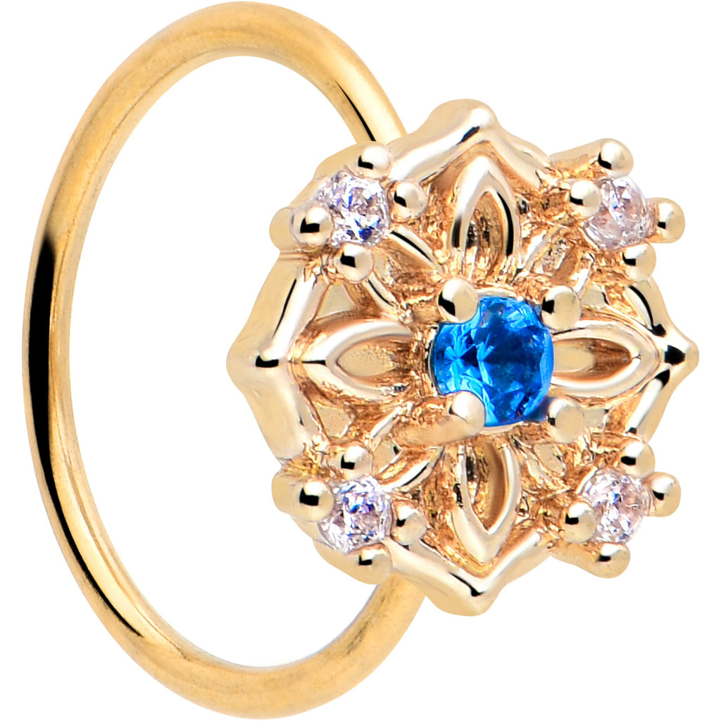 20G 5/16 Blue CZ Gem Gold Tone Flower Ring Nose Hoop | NOSE HOOP | Wiccan Center