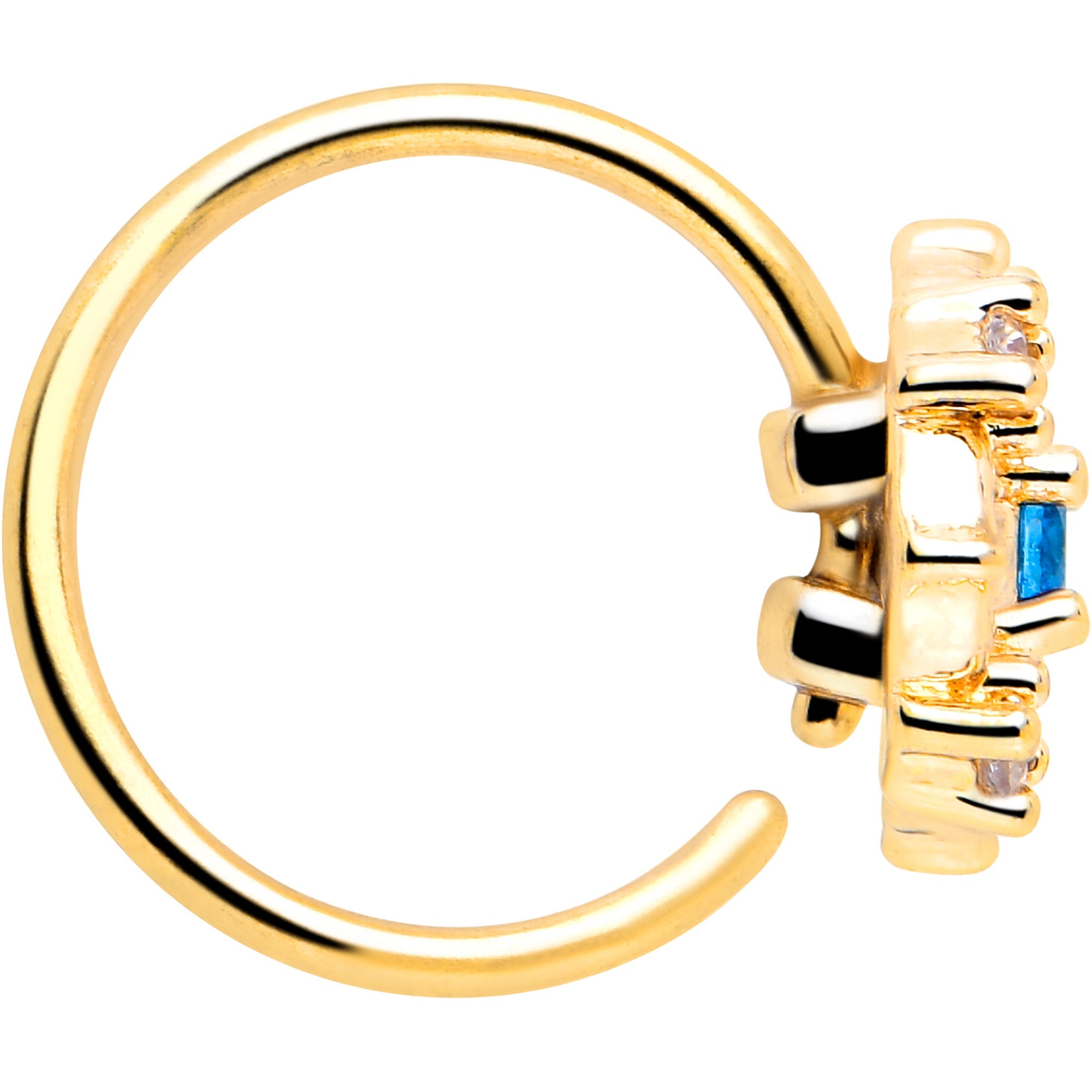 20G 5/16 Blue CZ Gem Gold Tone Flower Ring Nose Hoop | NOSE HOOP | Wiccan Center