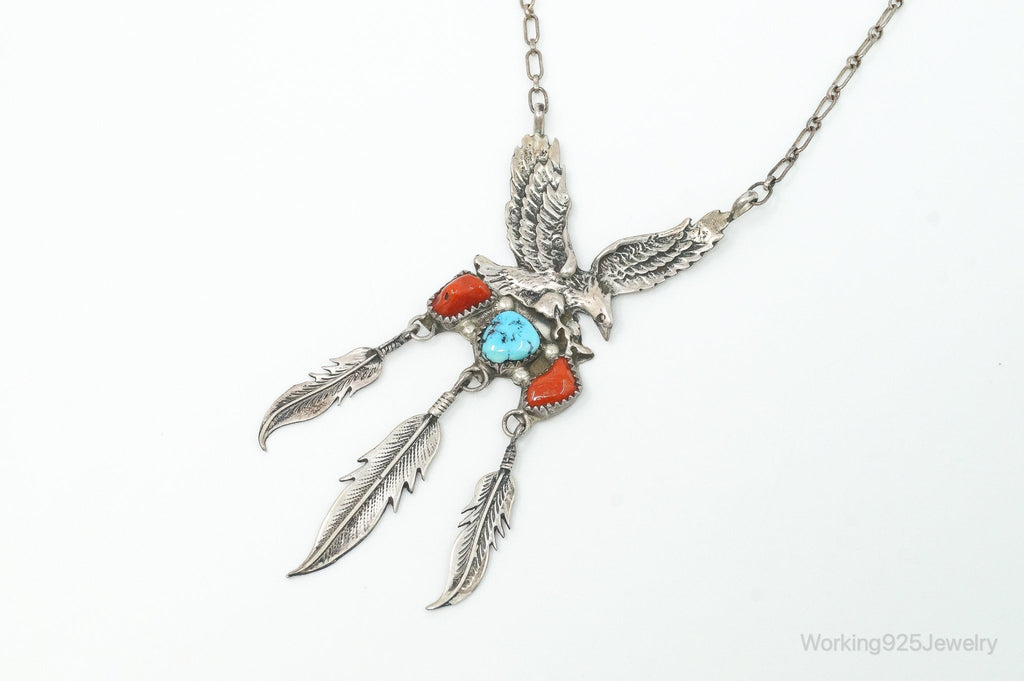 VTG Native American Richard Begay Turquoise Coral Sterling Silver Necklace | Jewelry > Necklaces > Pendants | Wiccan Center
