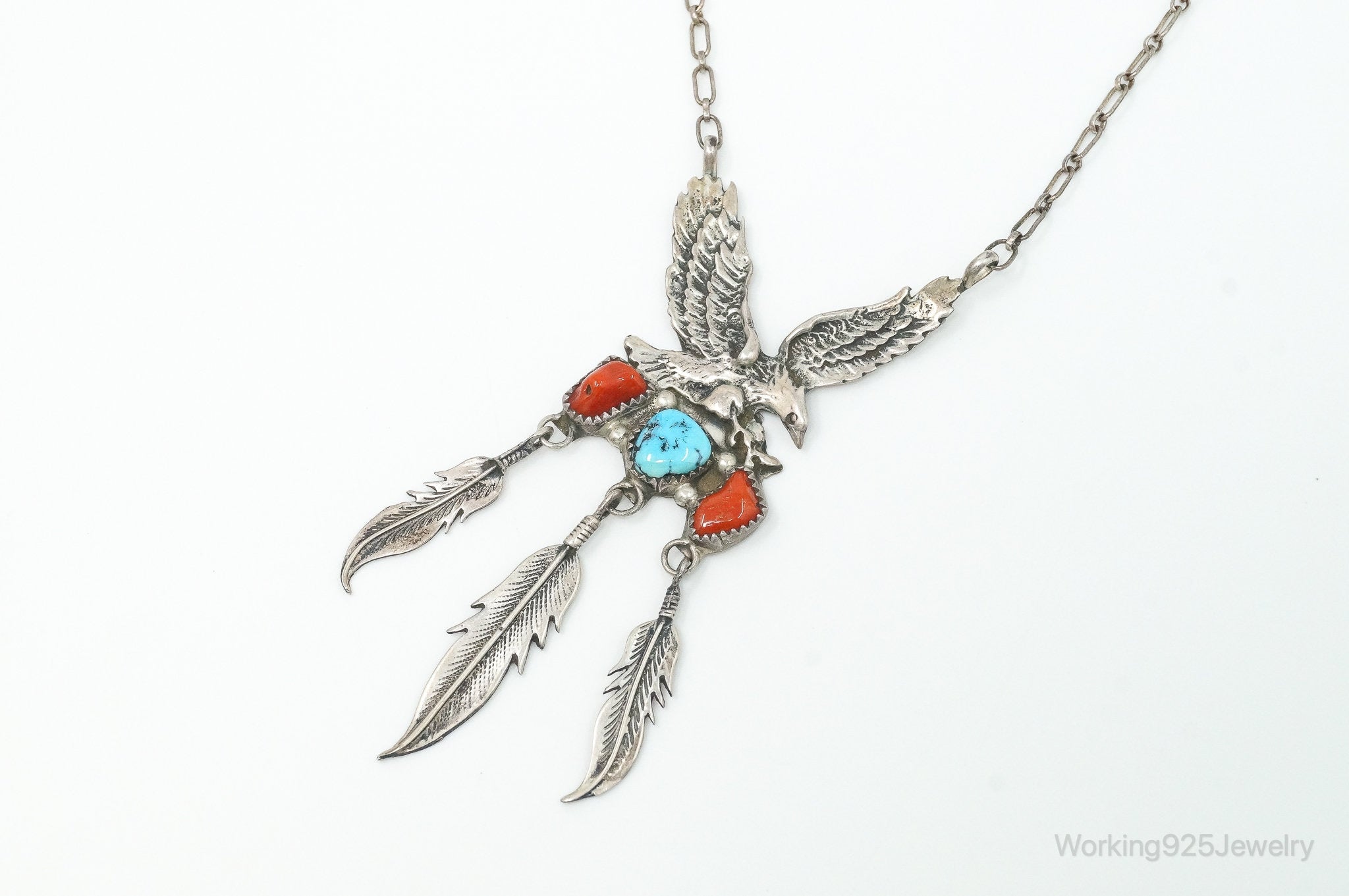 VTG Native American Richard Begay Turquoise Coral Sterling Silver Necklace | Jewelry > Necklaces > Pendants | Wiccan Center