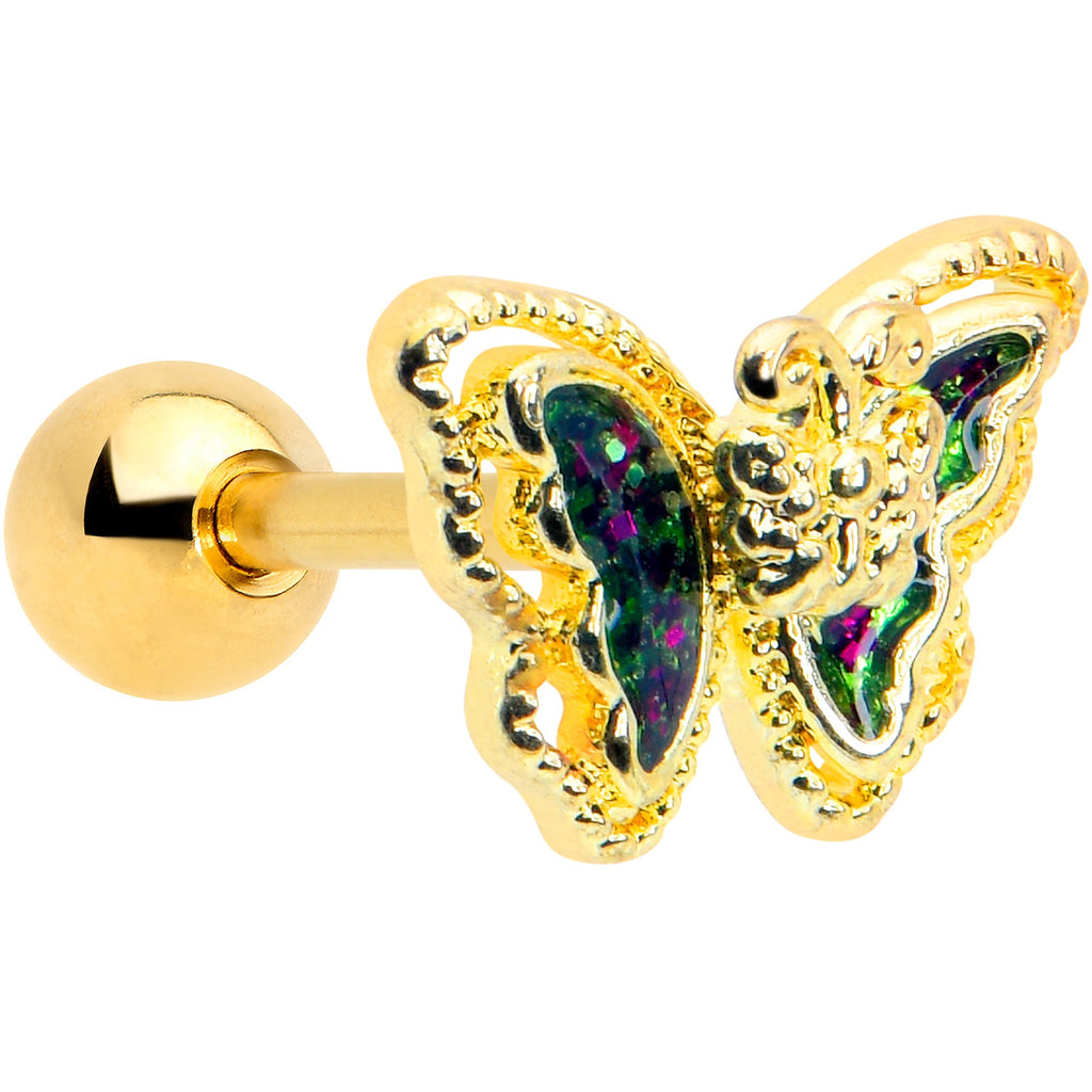 16G 1/4 Vitrail Gem Gold Tone Classic Butterfly Cartilage Earring | CARTILAGE Tragus | Wiccan Center