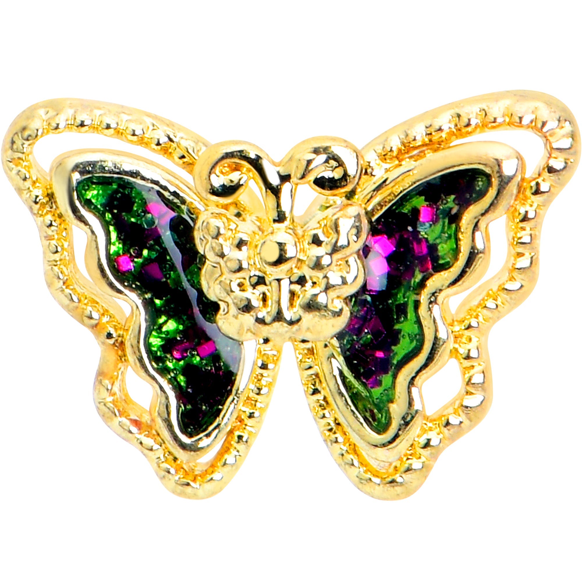 16G 1/4 Vitrail Gem Gold Tone Classic Butterfly Cartilage Earring | CARTILAGE Tragus | Wiccan Center
