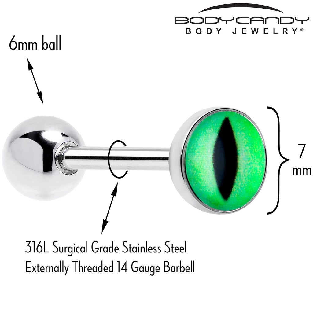 Kitty Green Eye UV Reactive Barbell Tongue Ring | BARBELL Tongue | Wiccan Center