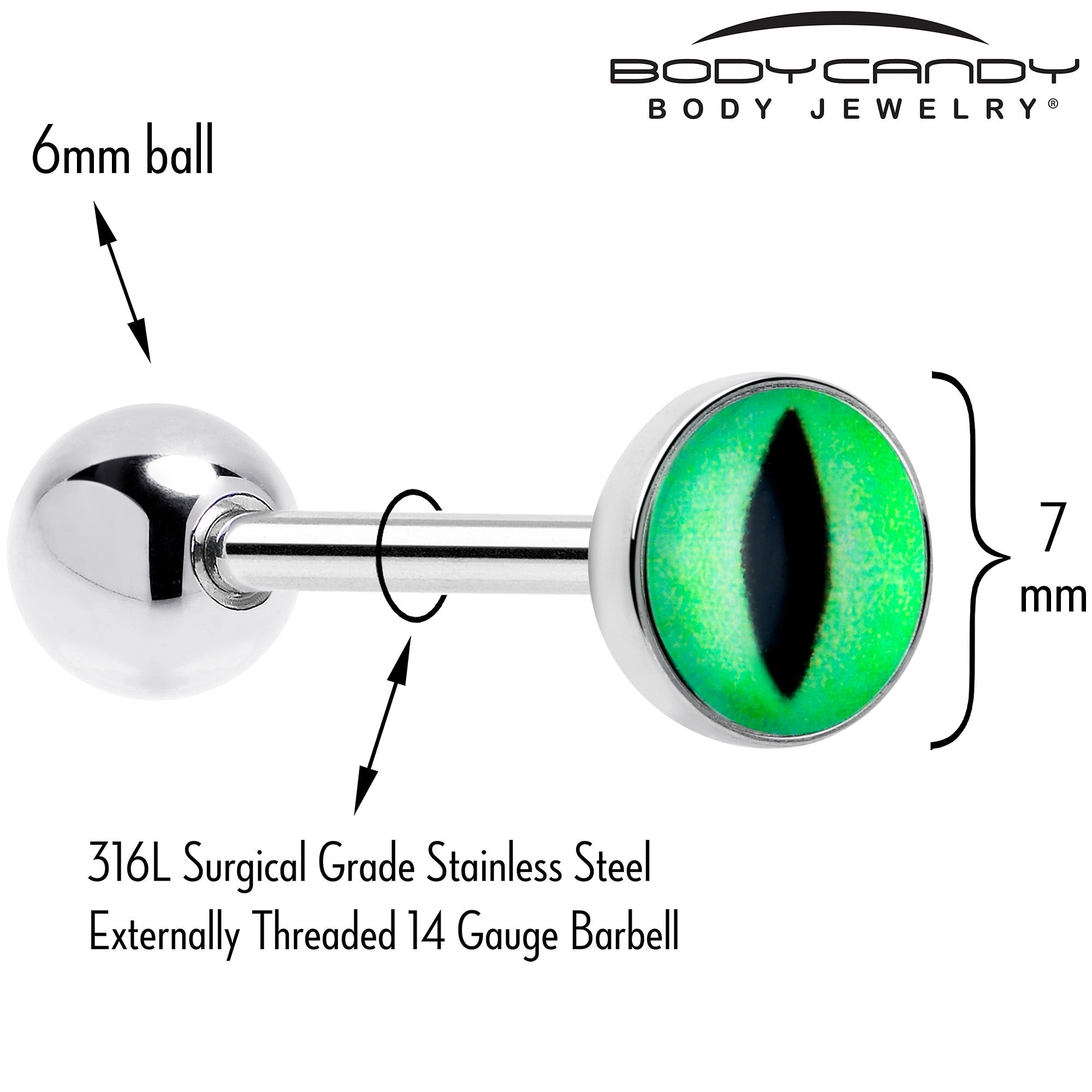 Kitty Green Eye UV Reactive Barbell Tongue Ring | BARBELL Tongue | Wiccan Center