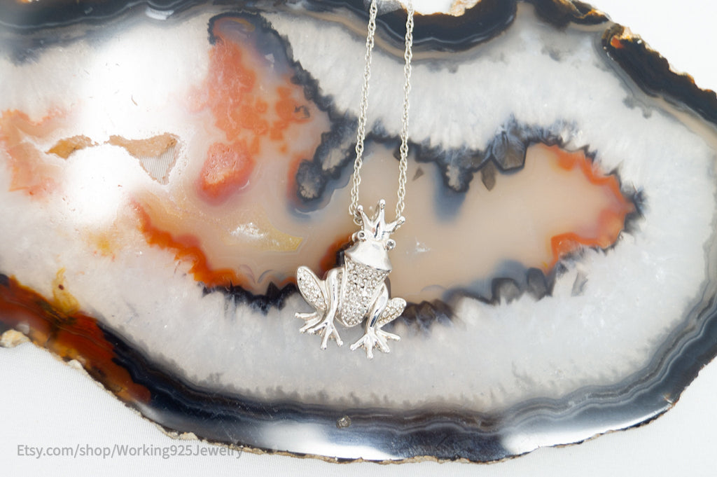 Vintage Diamond King Frog Toad Sterling Silver Necklace | Jewelry > Necklaces > Pendants | Wiccan Center