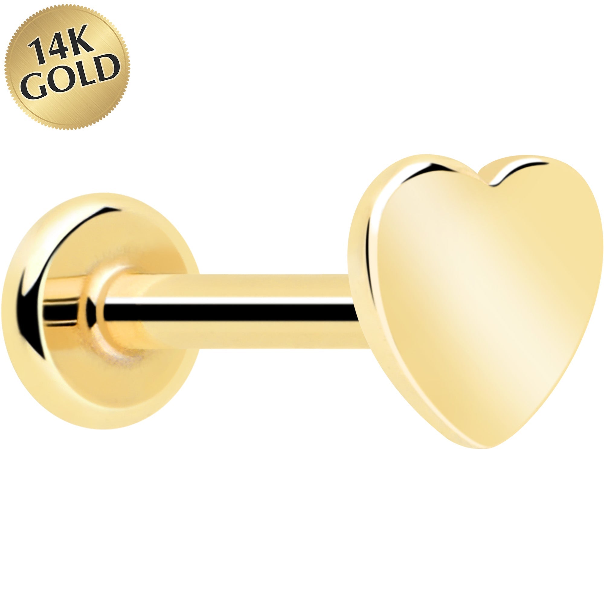 14k Solid Yellow Gold 3mm Heart Threadless Push In Flat Back Stud | EARRING Flat Back | Wiccan Center