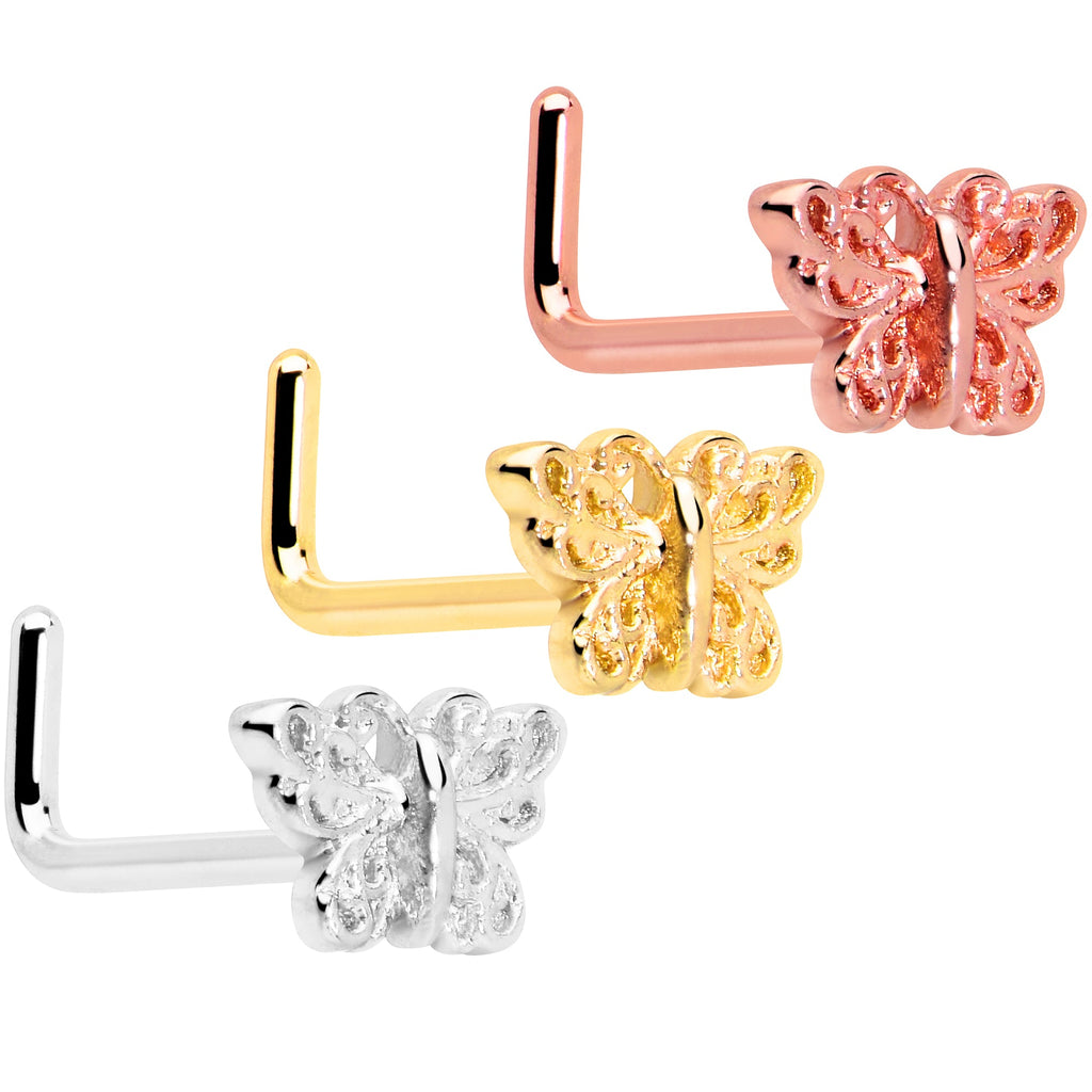 20G 7mm Butterfly Classic L Shape Nose Ring | DISCONTINUED | Wiccan Center