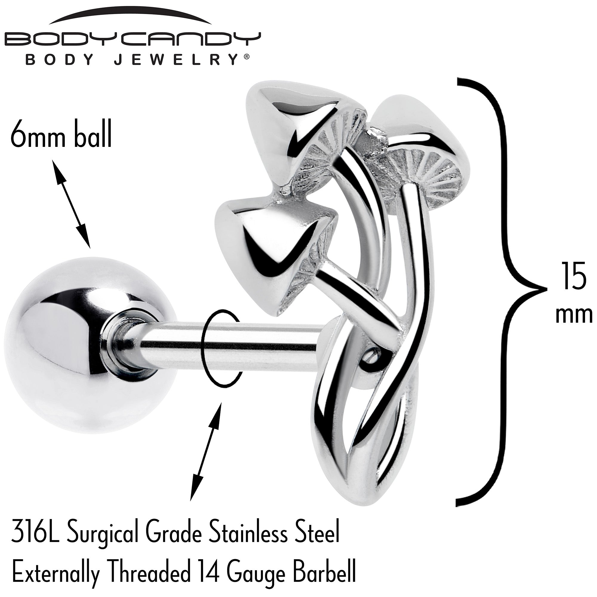 Trippy Mushroom Trio Barbell Tongue Ring | BARBELL Tongue | Wiccan Center