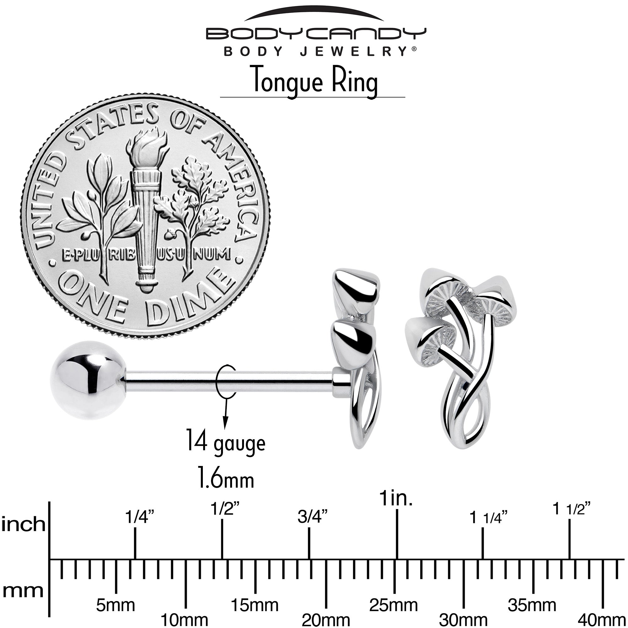 Trippy Mushroom Trio Barbell Tongue Ring | BARBELL Tongue | Wiccan Center