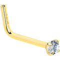 20G Gold Plated 925 Sterling Silver 2mm CZ L-Shape Nose Ring | NOSE RING L-Shape | Wiccan Center