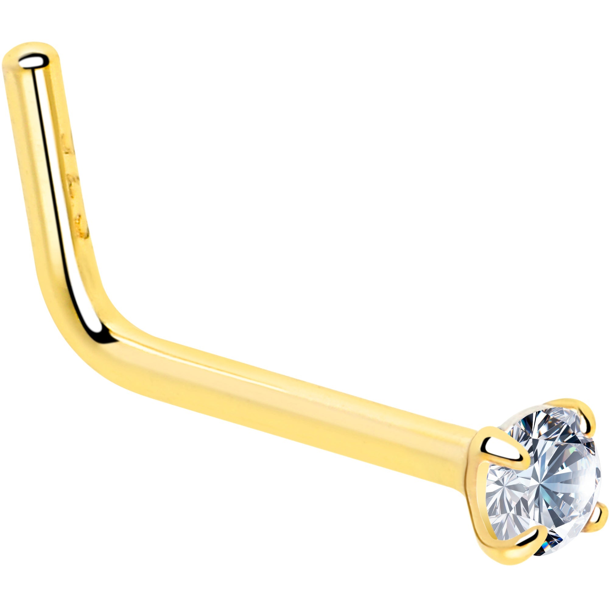 20G Gold Plated 925 Sterling Silver 2mm CZ L-Shape Nose Ring | NOSE RING L-Shape | Wiccan Center
