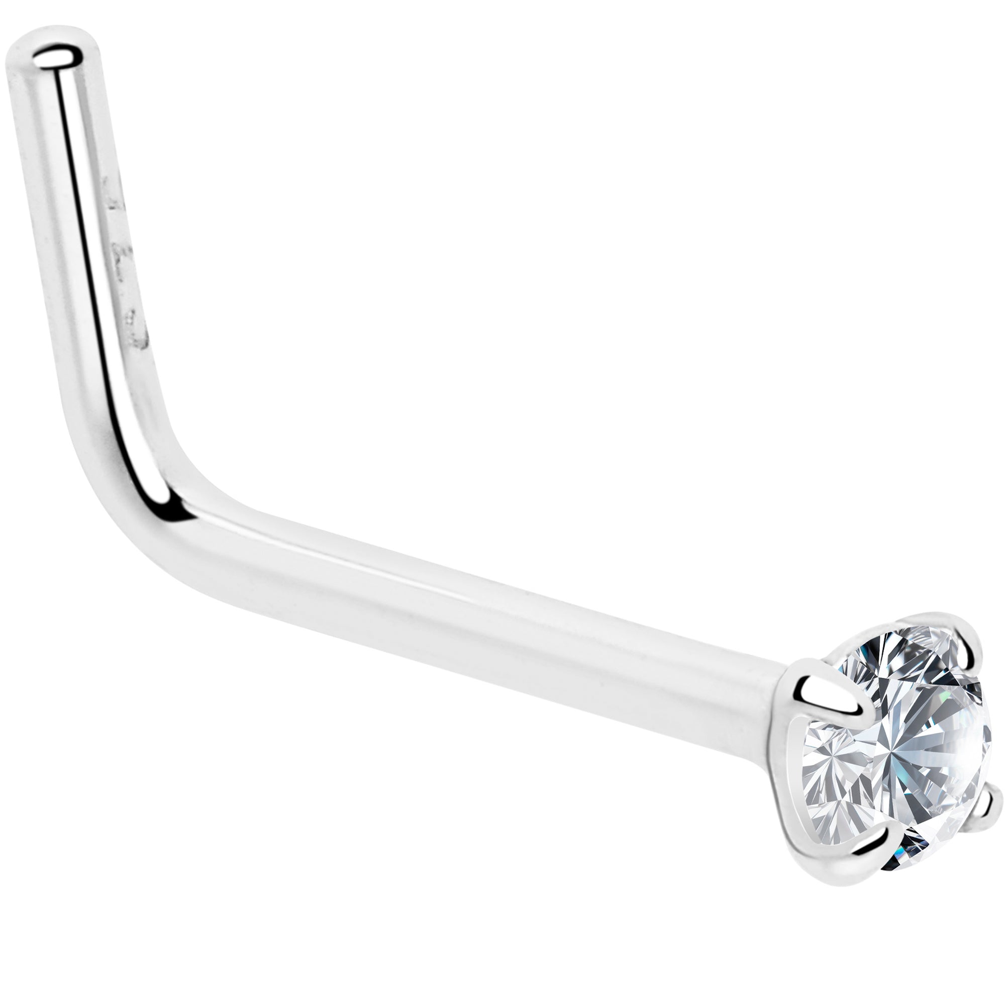 20G Gold Plated 925 Sterling Silver 2mm CZ L-Shape Nose Ring | NOSE RING L-Shape | Wiccan Center