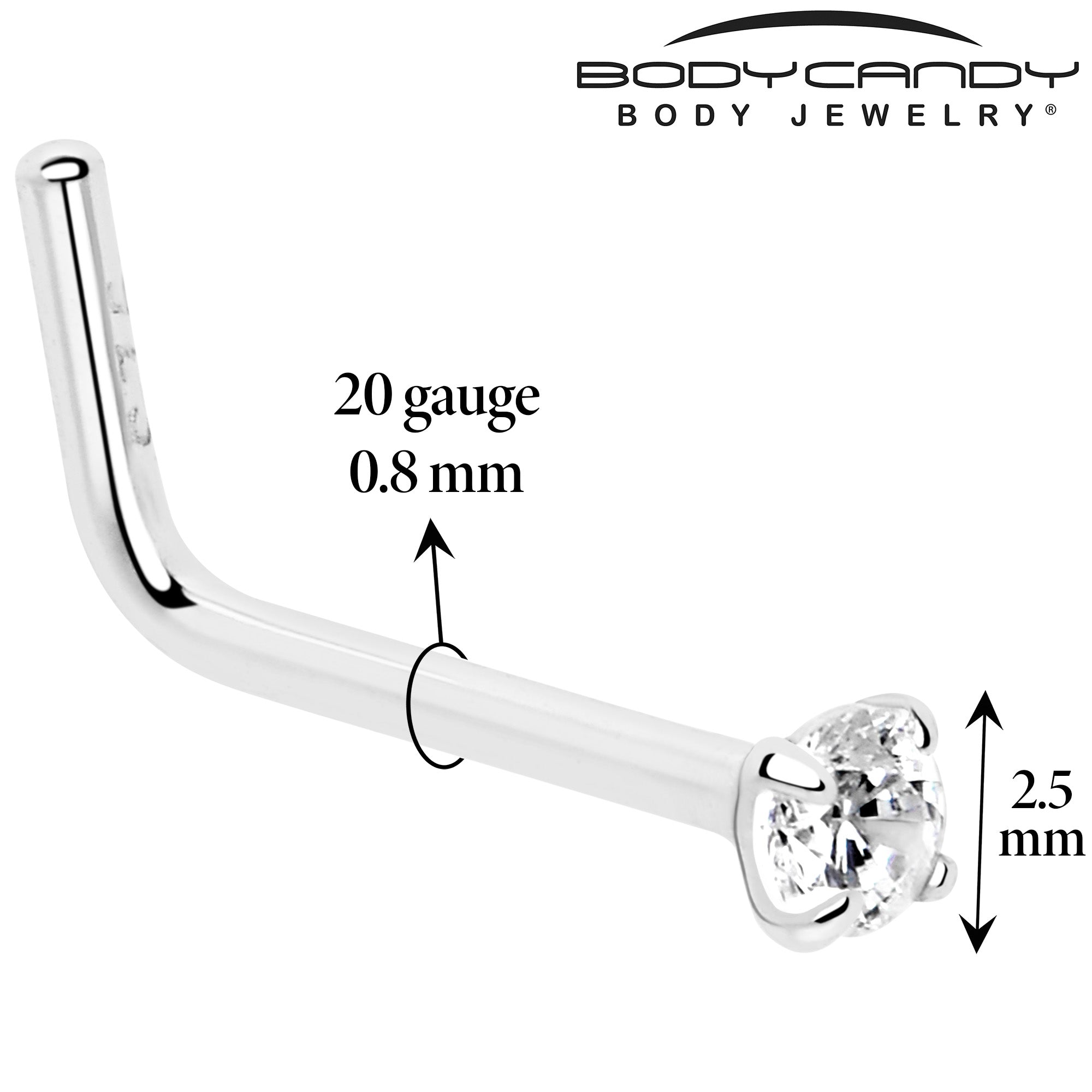 20G Gold Plated 925 Sterling Silver 2mm CZ L-Shape Nose Ring | NOSE RING L-Shape | Wiccan Center