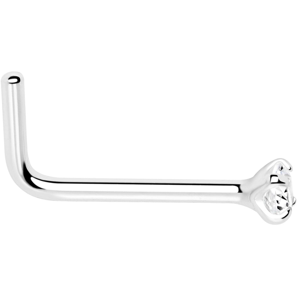 20G Gold Plated 925 Sterling Silver 2mm CZ L-Shape Nose Ring | NOSE RING L-Shape | Wiccan Center